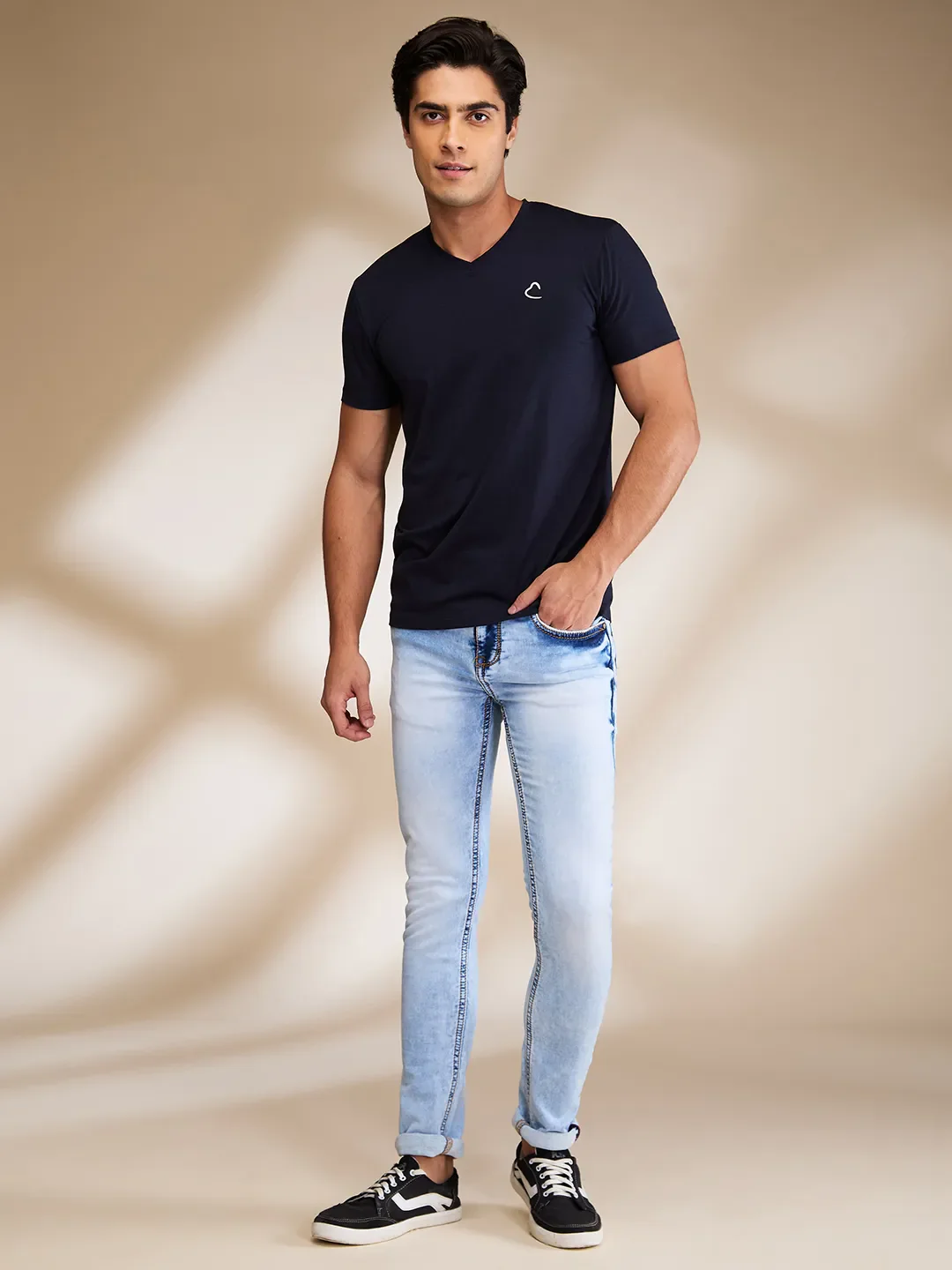 Navy Slim Fit V Neck Men's T-Shirt by Being Human Clothing - Image 2