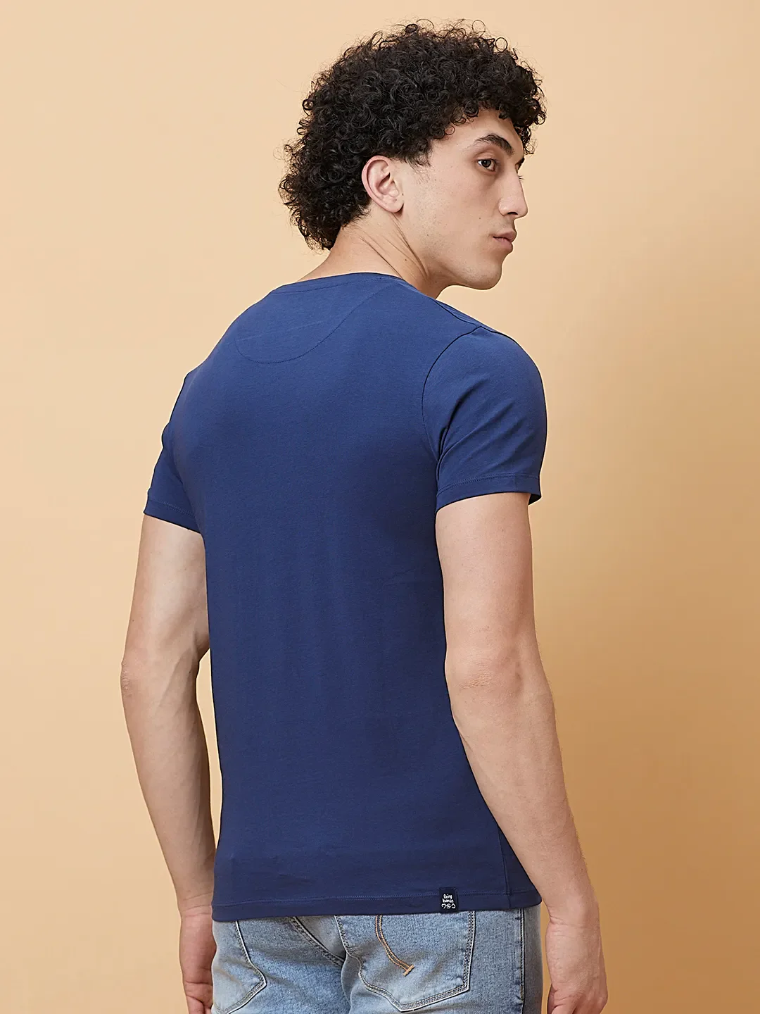 Navy Slim Fit Round Neck Men's T-Shirt by Being Human Clothing - Image 3