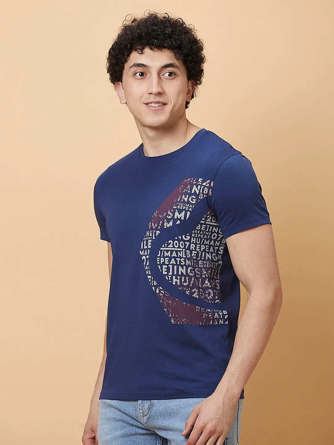 Navy Slim Fit Round Neck Men's T-Shirt by Being Human Clothing - Image 4