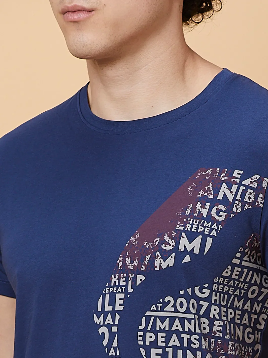 Navy Slim Fit Round Neck Men's T-Shirt by Being Human Clothing - Image 5