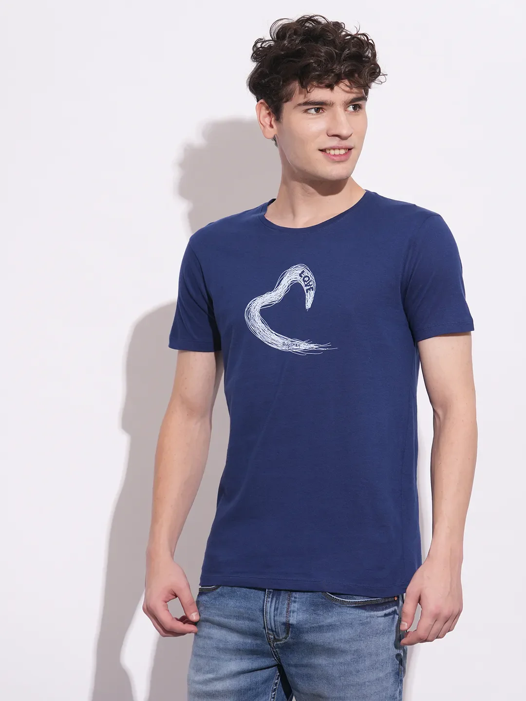 Navy Slim Fit Round Neck Men's T-Shirt by Being Human Clothing - Image 2