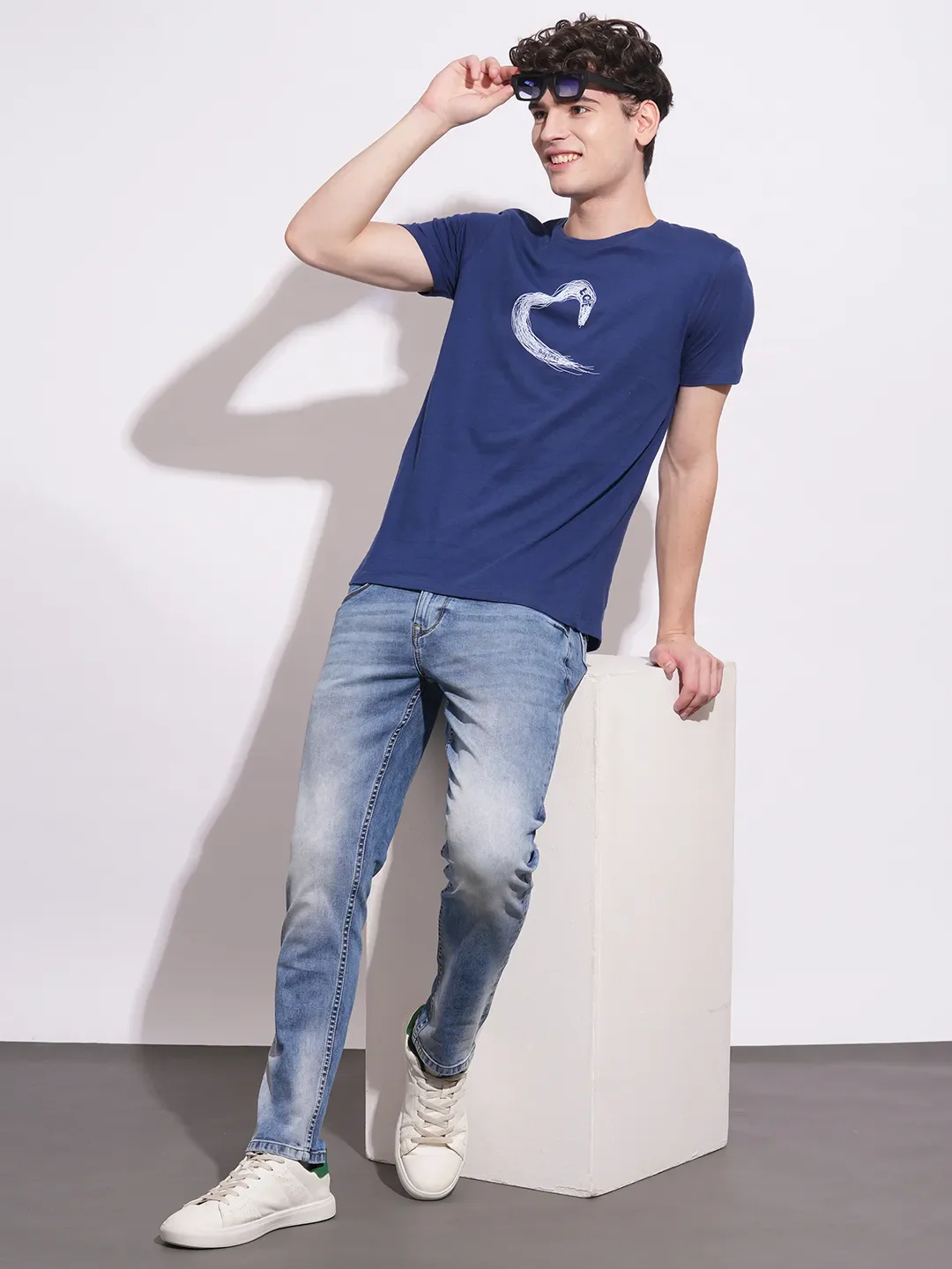 Navy Slim Fit Round Neck Men's T-Shirt by Being Human Clothing - Image 4
