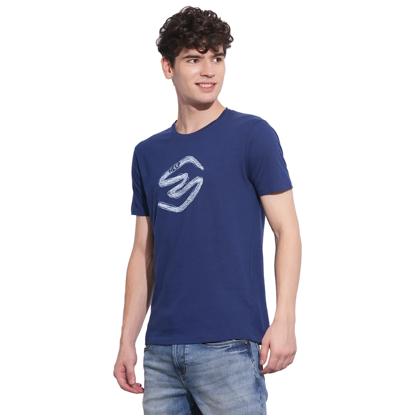 Navy Slim Fit Round Neck Men's T-Shirt by Being Human Clothing - Image 2