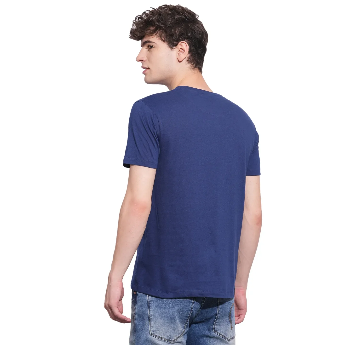 Navy Slim Fit Round Neck Men's T-Shirt by Being Human Clothing - Image 3