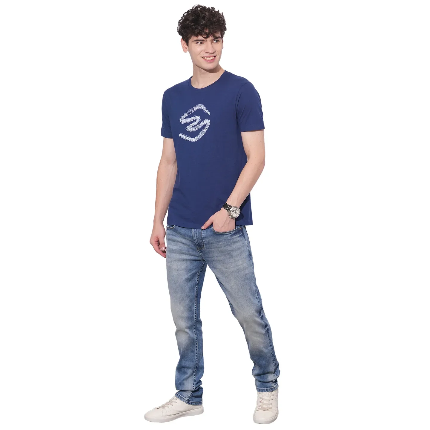 Navy Slim Fit Round Neck Men's T-Shirt by Being Human Clothing - Image 4