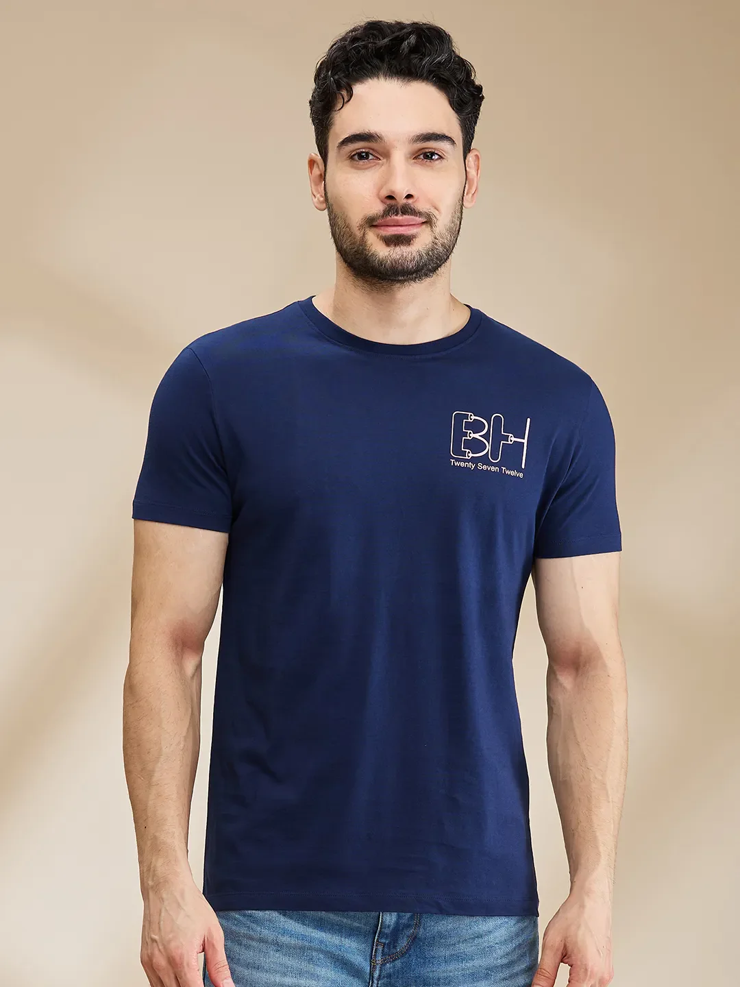 Dark Blue Regular Fit Men's Short Sleeves T-Shirt by Being Human Clothing