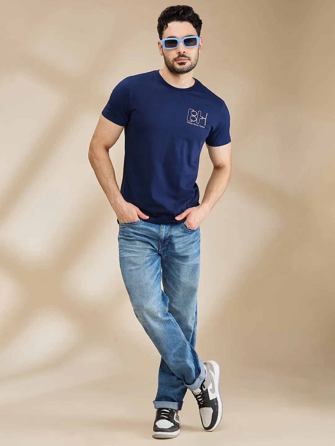 Dark Blue Regular Fit Men's Short Sleeves T-Shirt by Being Human Clothing - Image 6