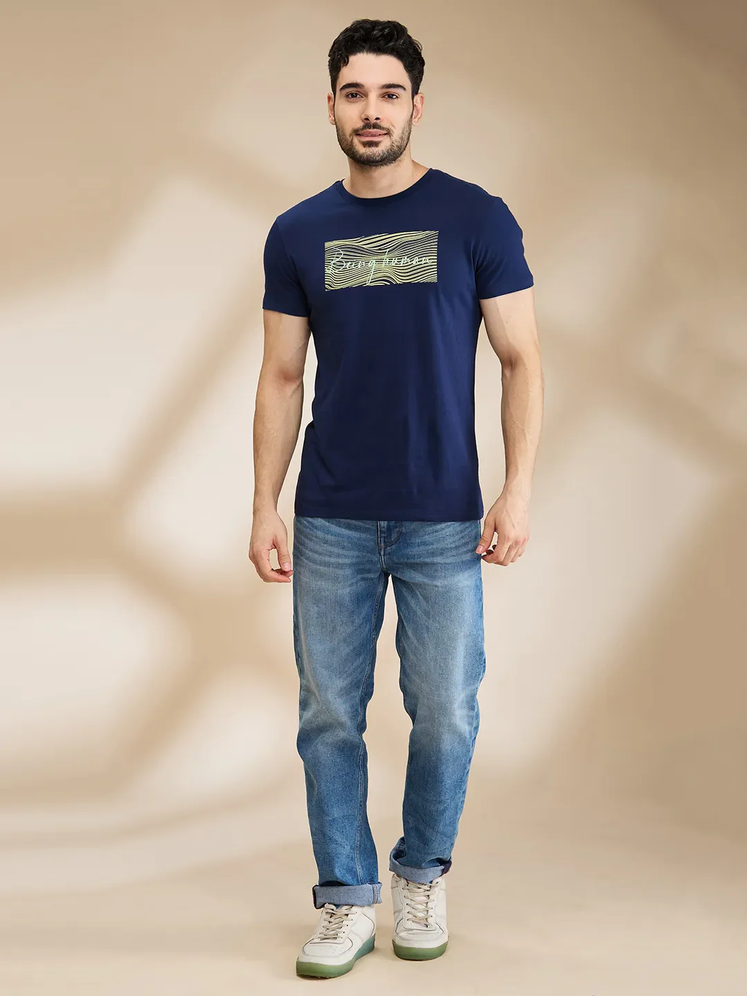 Dark Blue Regular Fit Men's Short Sleeves T-Shirt by Being Human Clothing - Image 2