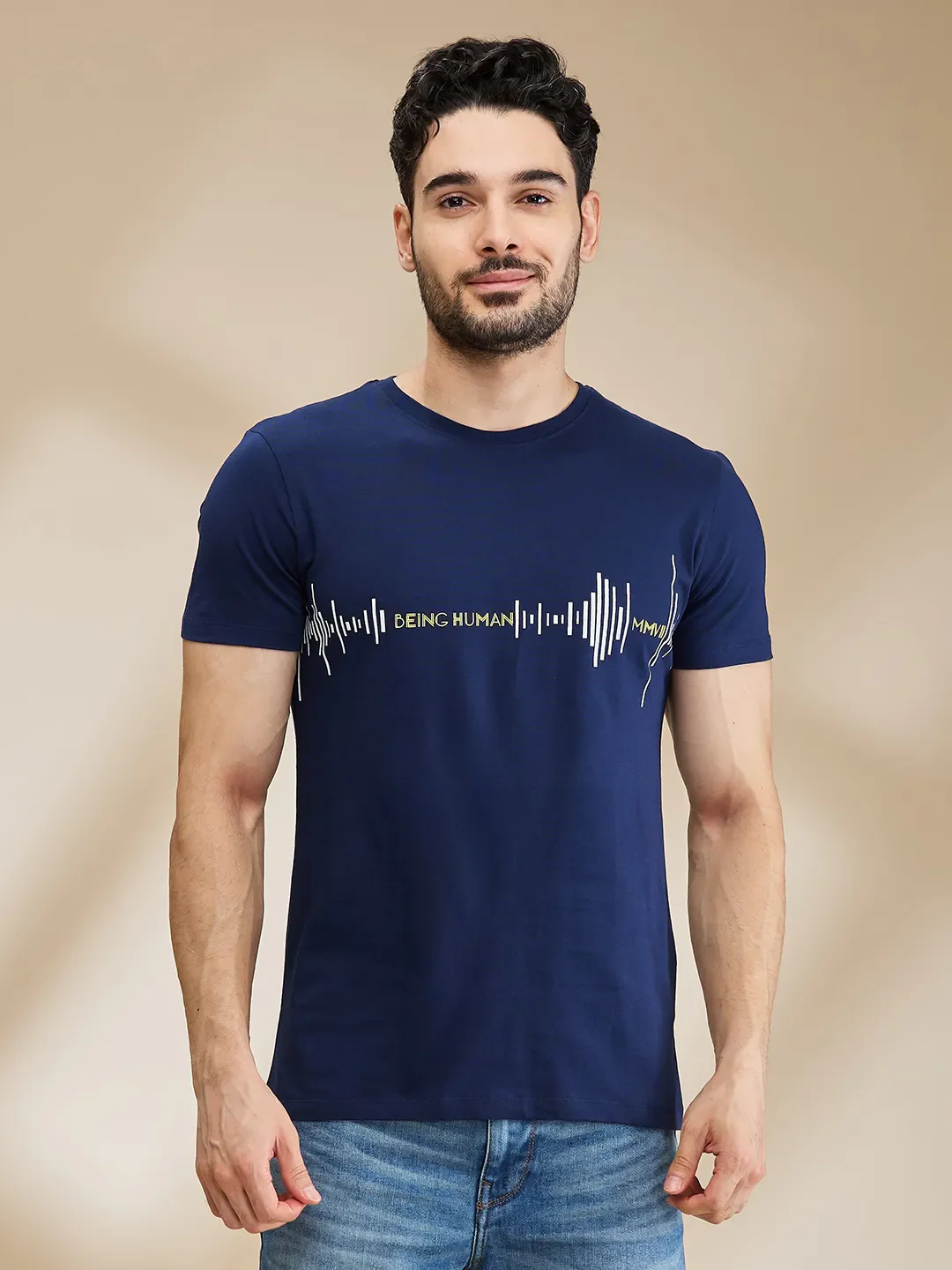 Navy Regular Fit Round Neck Men's T-Shirt by Being Human Clothing