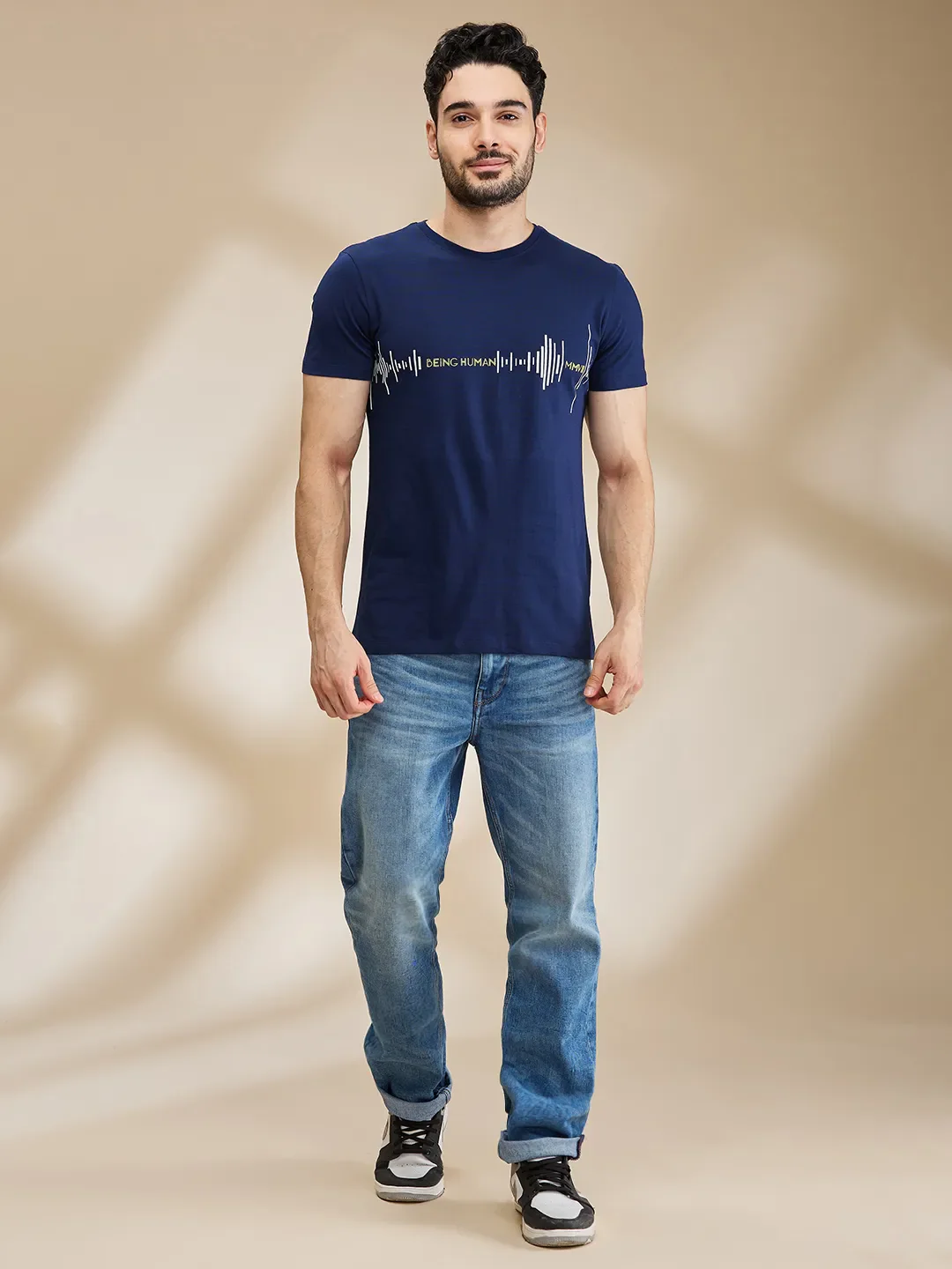 Navy Regular Fit Round Neck Men's T-Shirt by Being Human Clothing - Image 2