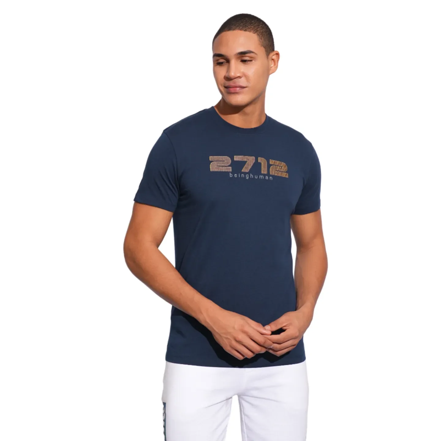 Navy Regular Fit Round Neck Men's T-Shirt by Being Human Clothing - Image 2