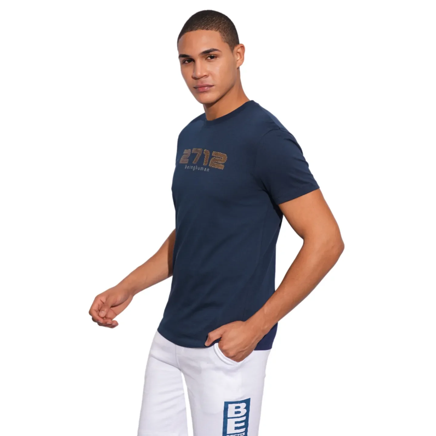 Navy Regular Fit Round Neck Men's T-Shirt by Being Human Clothing - Image 3