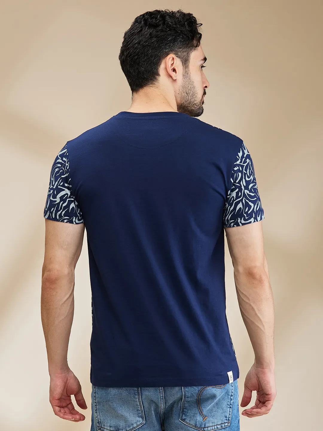Dark Blue Regular Fit Men's Short Sleeves T-Shirt by Being Human Clothing - Image 3