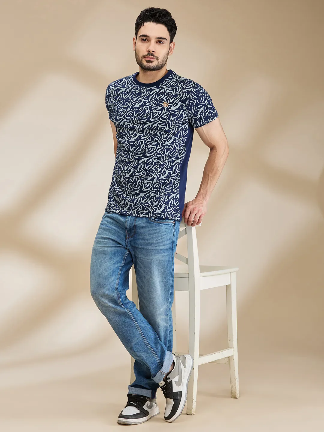Dark Blue Regular Fit Men's Short Sleeves T-Shirt by Being Human Clothing - Image 6