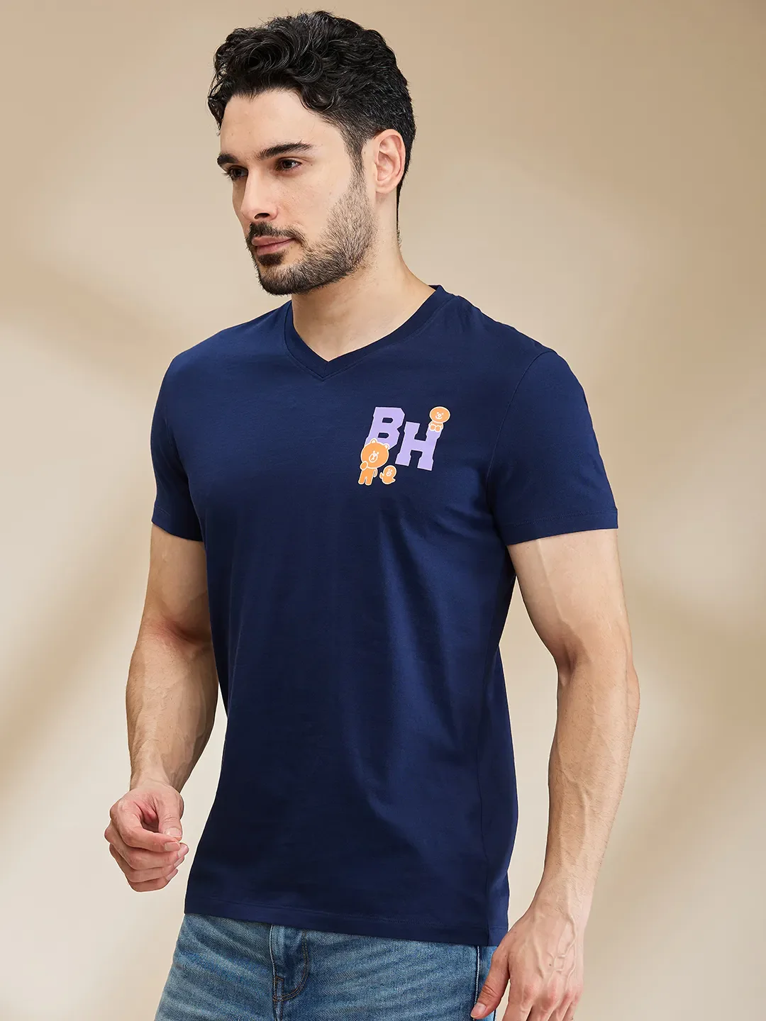 Dark Blue Regular Fit Men's Short Sleeves T-Shirt by Being Human Clothing - Image 4
