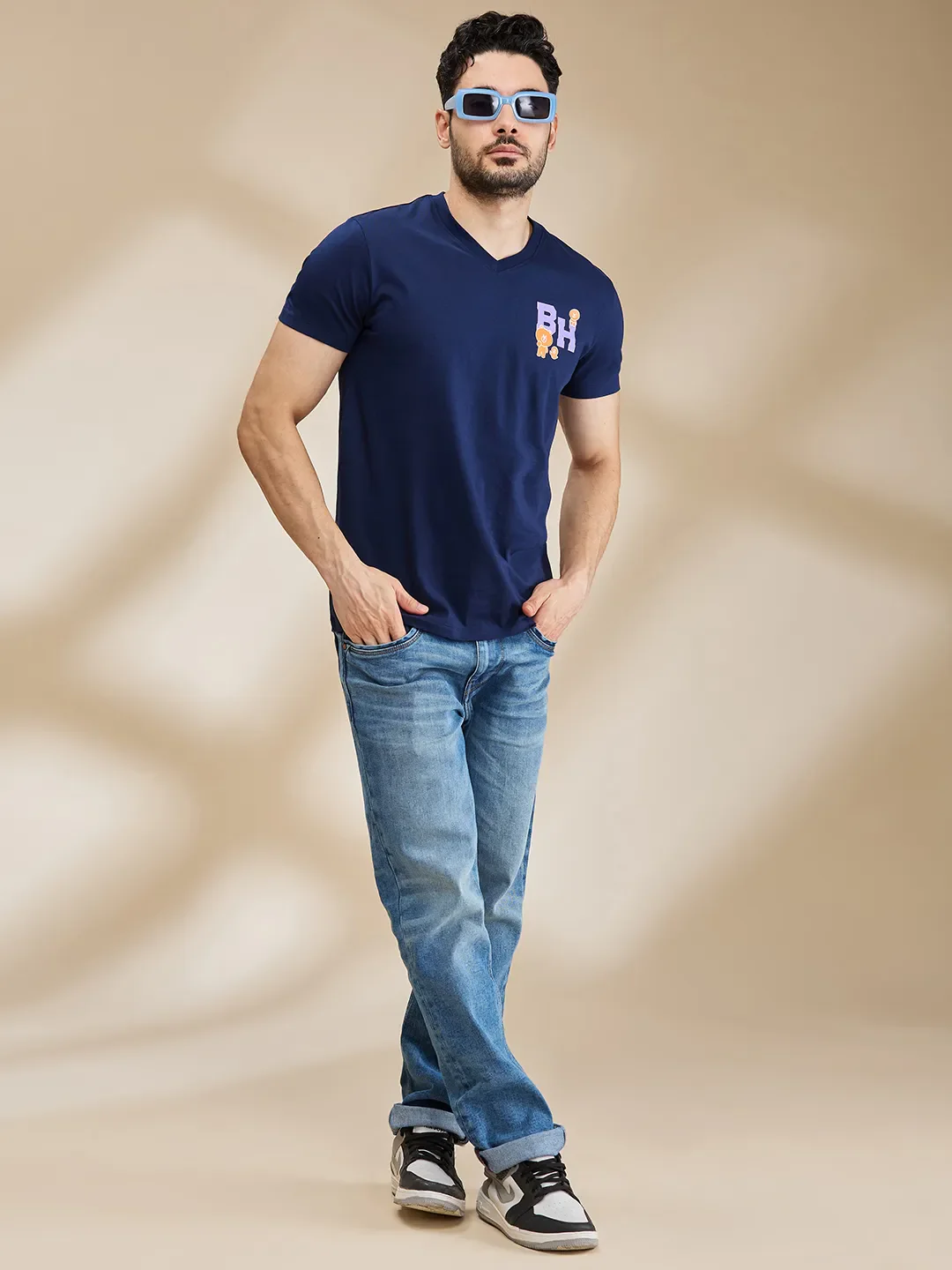 Dark Blue Regular Fit Men's Short Sleeves T-Shirt by Being Human Clothing - Image 6