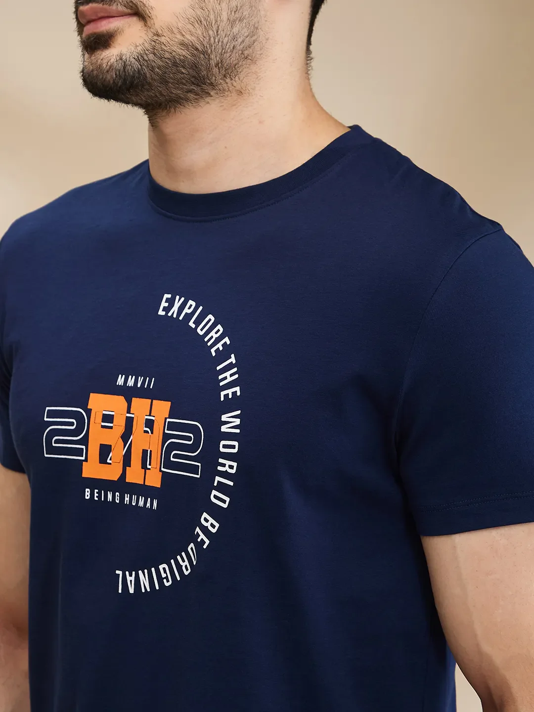 Dark Blue Regular Fit Men's Short Sleeves T-Shirt by Being Human Clothing - Image 5