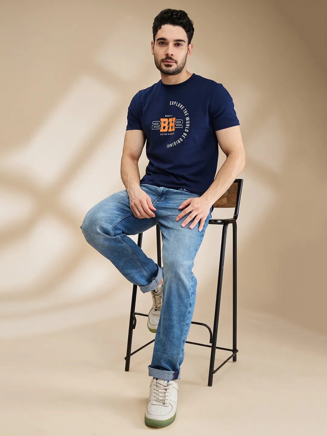 Dark Blue Regular Fit Men's Short Sleeves T-Shirt by Being Human Clothing - Image 6