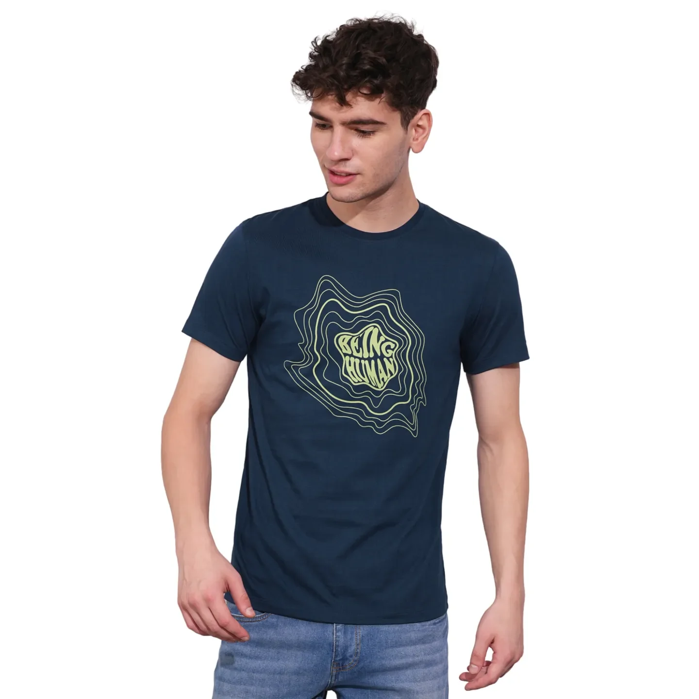 Navy Regular Fit Round Neck Men's T-Shirt by Being Human Clothing