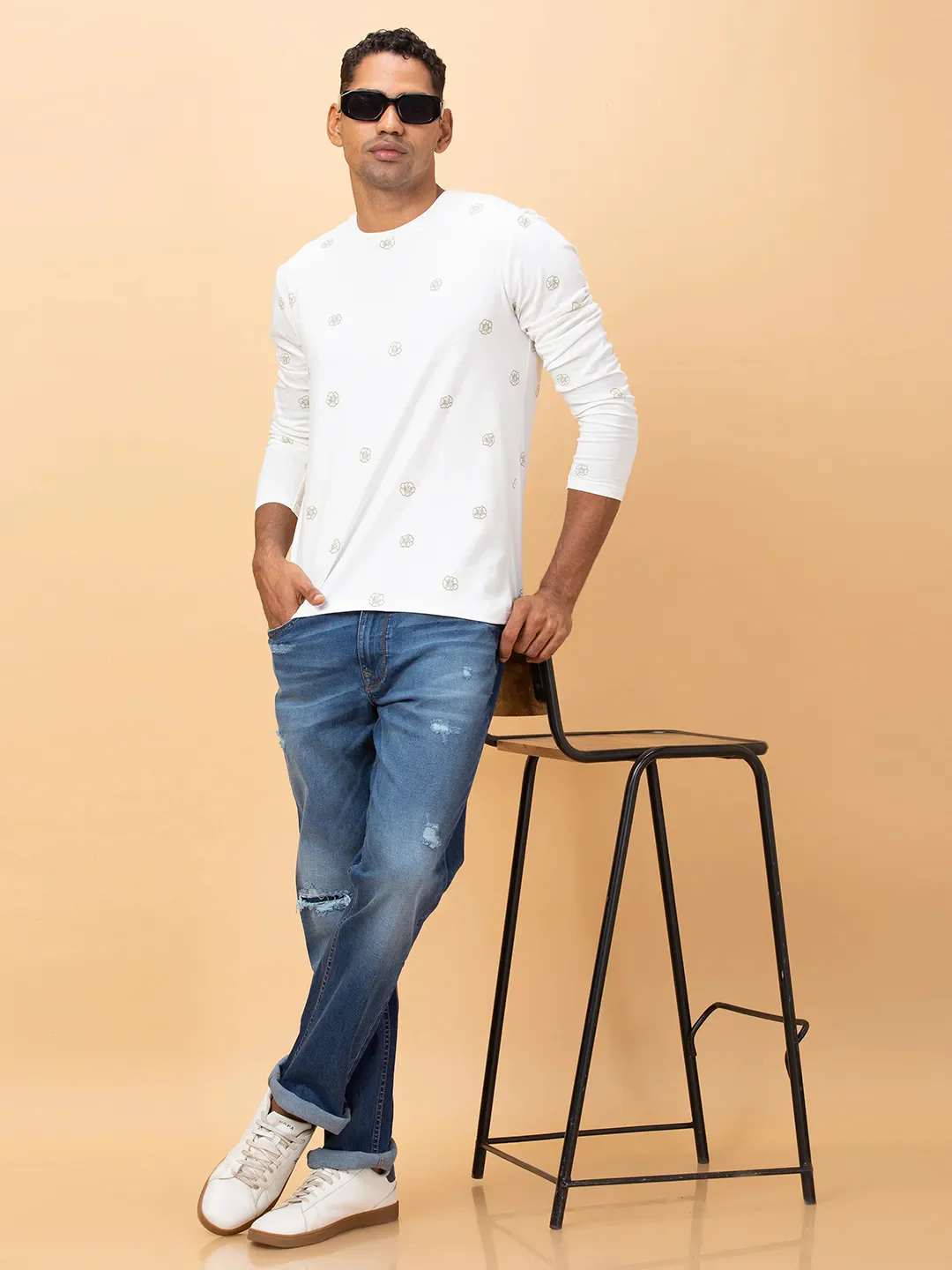 Off White Regular Fit Round Neck Men's T-Shirt by Being Human Clothing - Image 5