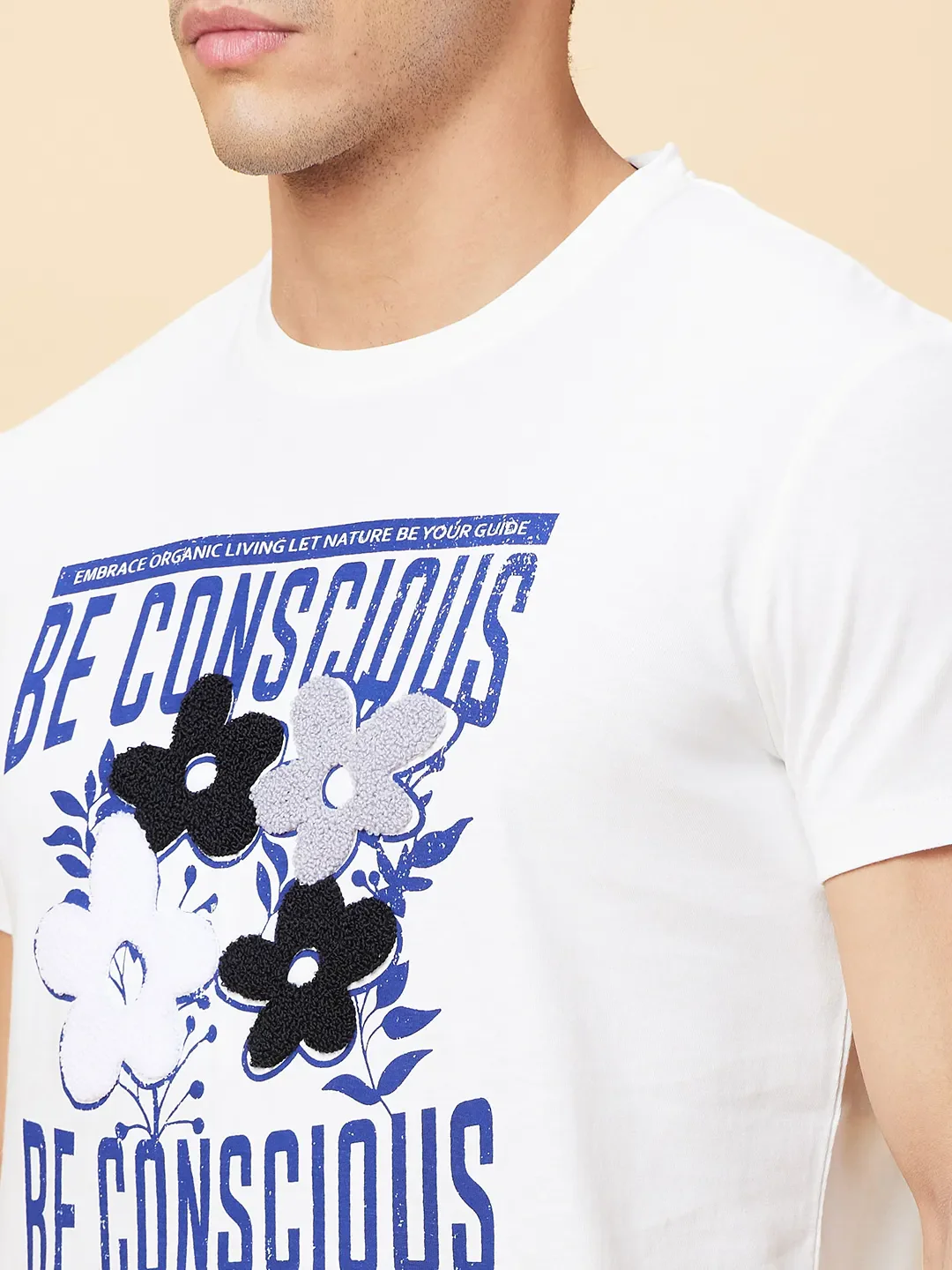 Off White Regular Fit Round Neck Men's T-Shirt by Being Human Clothing - Image 5
