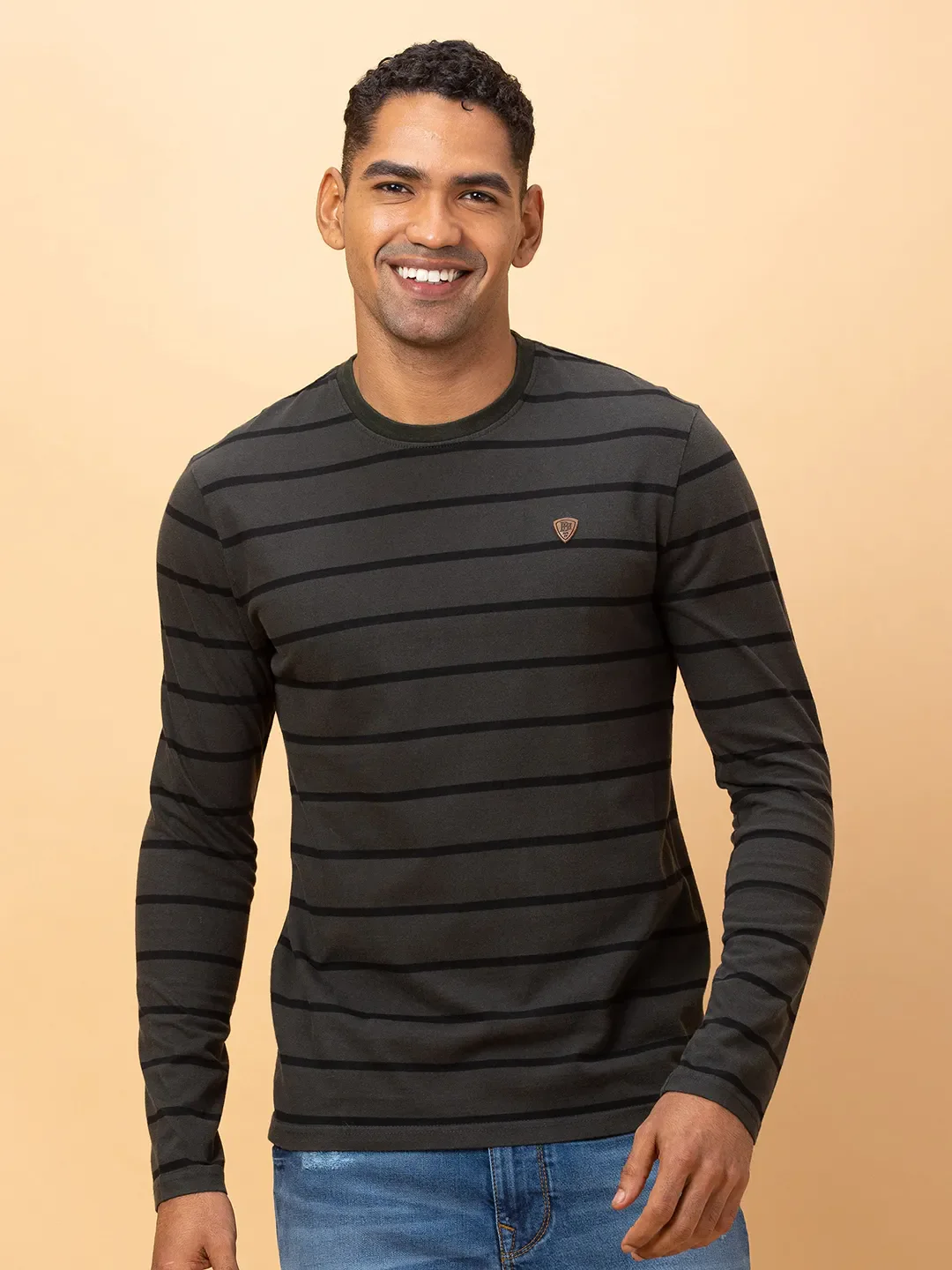 Olive Regular Fit Round Neck Men's T-Shirt by Being Human Clothing