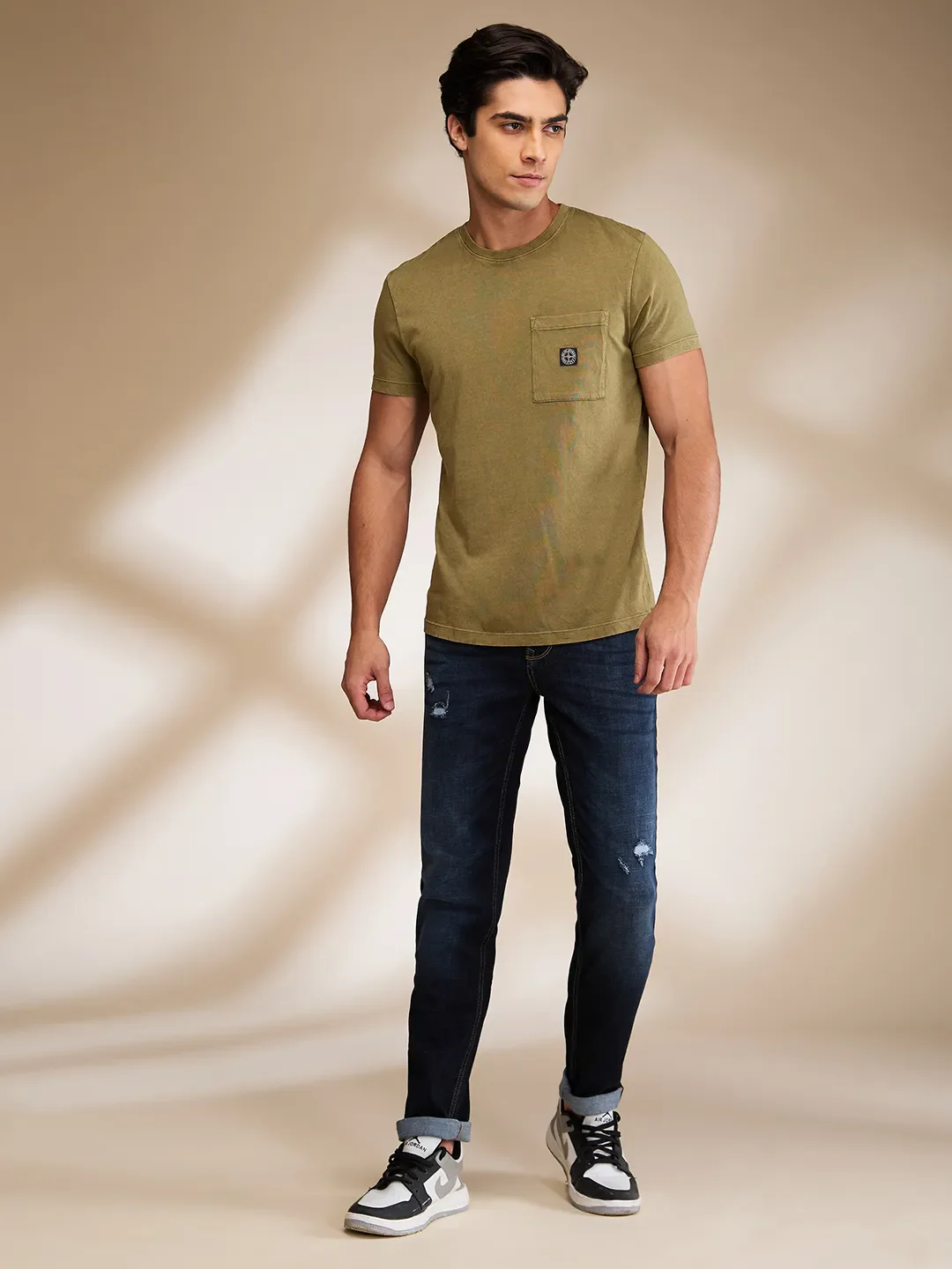 Olive Regular Fit Round Neck Men's T-Shirt by Being Human Clothing - Image 2