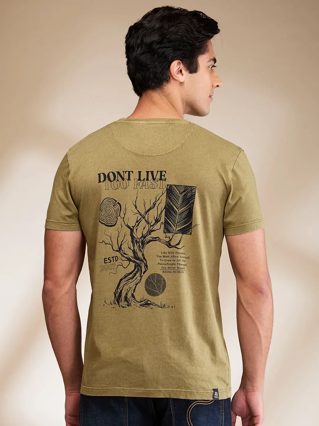 Olive Regular Fit Round Neck Men's T-Shirt by Being Human Clothing - Image 3