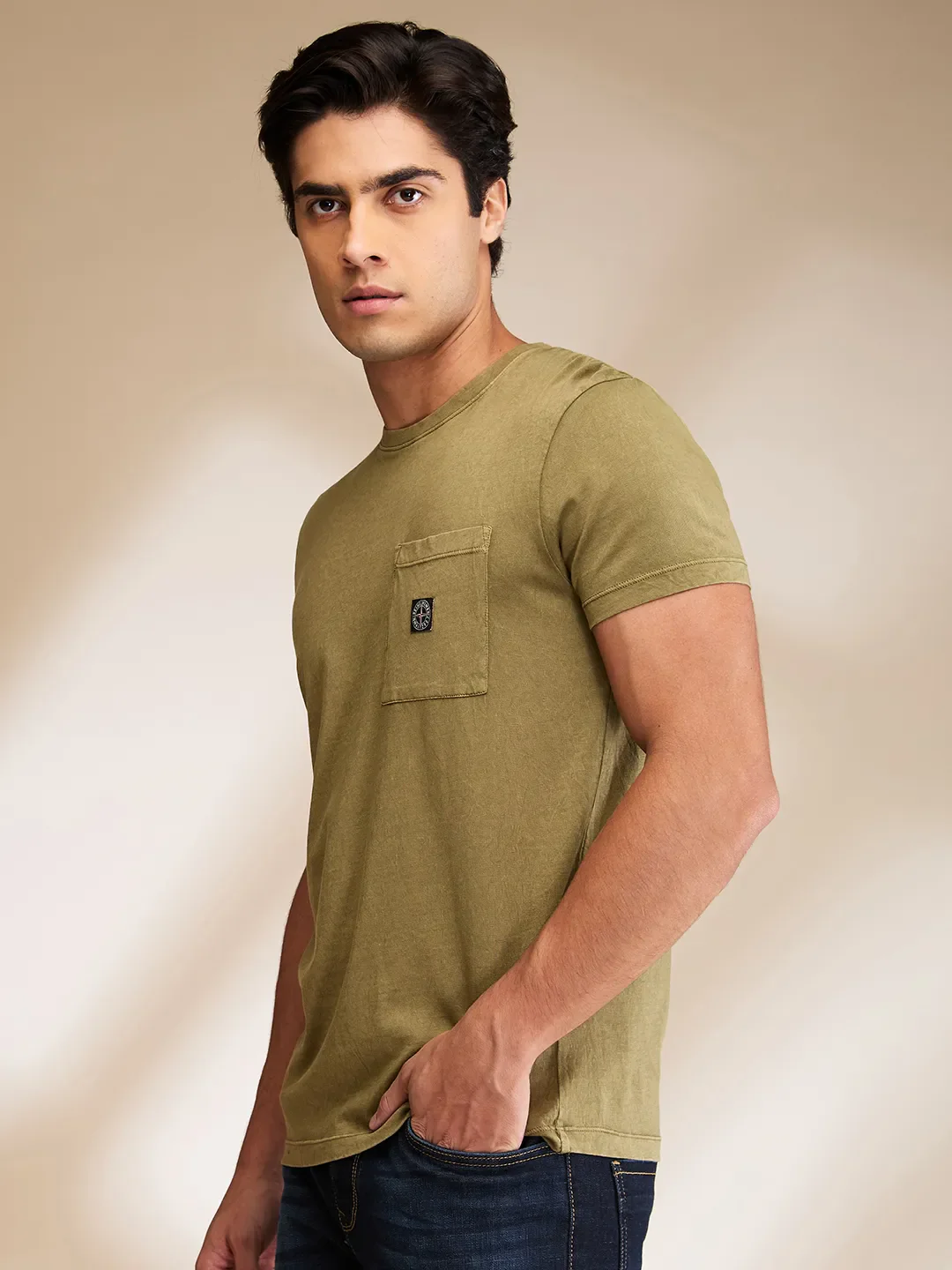 Olive Regular Fit Round Neck Men's T-Shirt by Being Human Clothing - Image 4