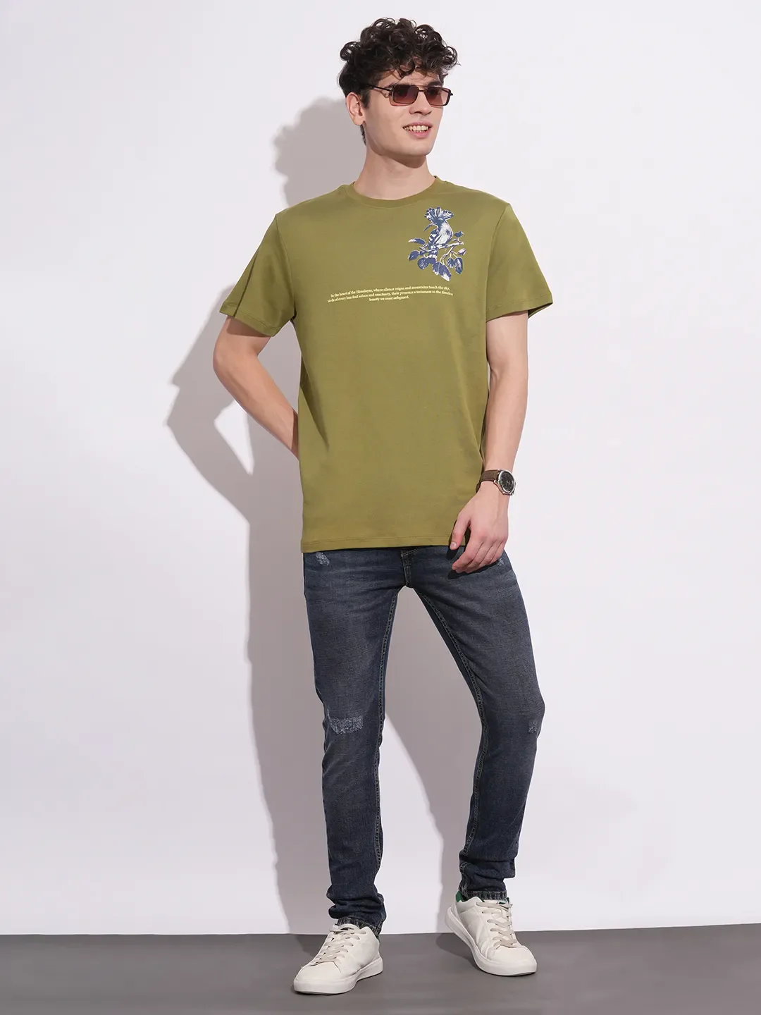 Olive Easy Fit Round Neck Men's T-Shirt by Being Human Clothing - Image 4