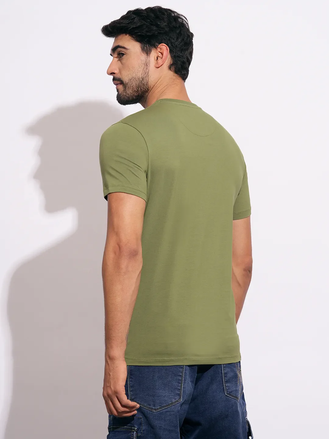 Olive Slim Fit Round Neck Men's T-Shirt by Being Human Clothing - Image 3