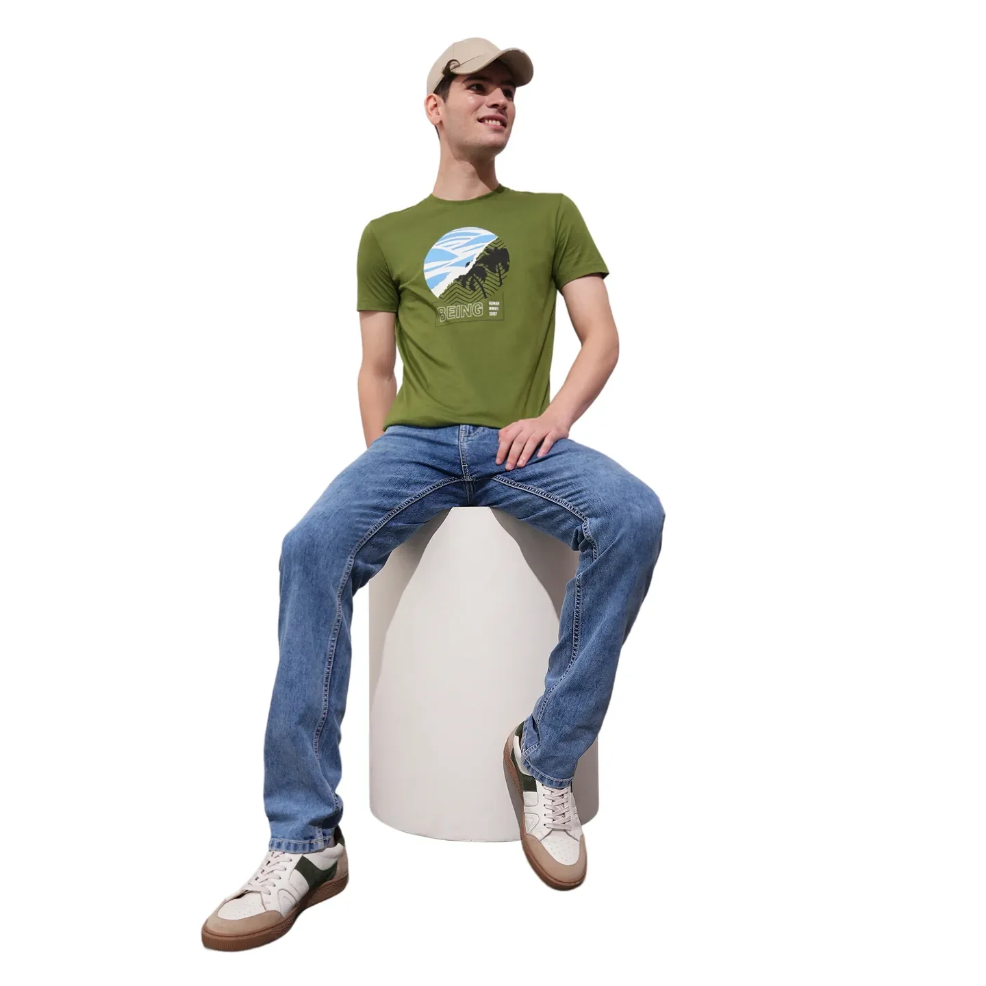 Olive Regular Fit Round Neck Men's T-Shirt by Being Human Clothing - Image 4