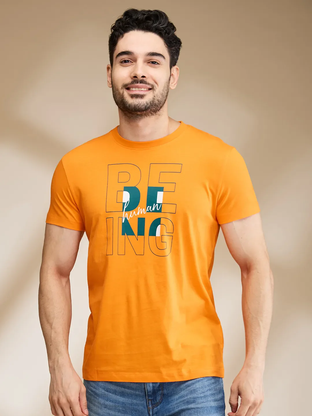 Orange Regular Fit Men's Short Sleeves T-Shirt by Being Human Clothing