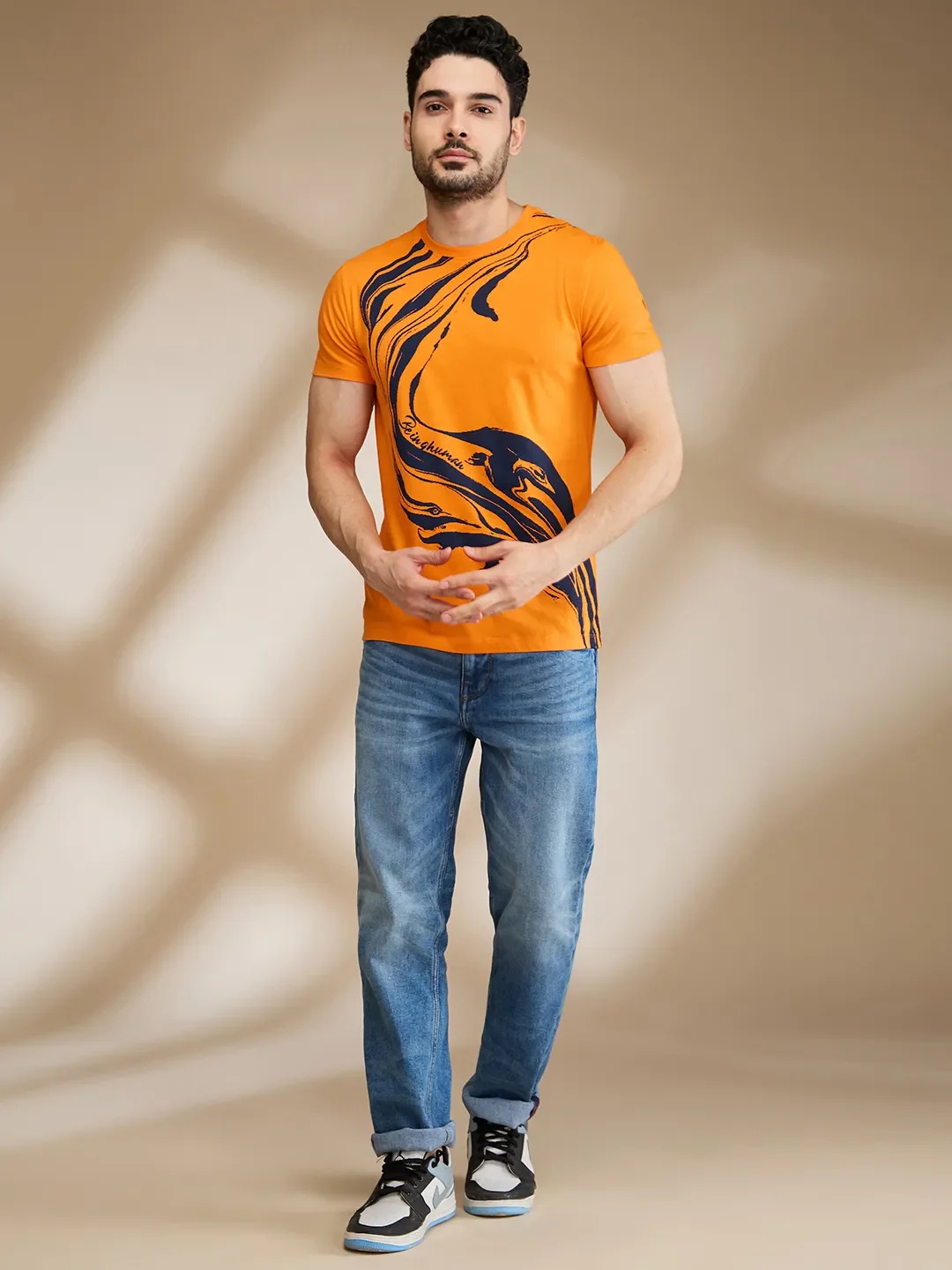Orange Regular Fit Men's Short Sleeves T-Shirt by Being Human Clothing - Image 2