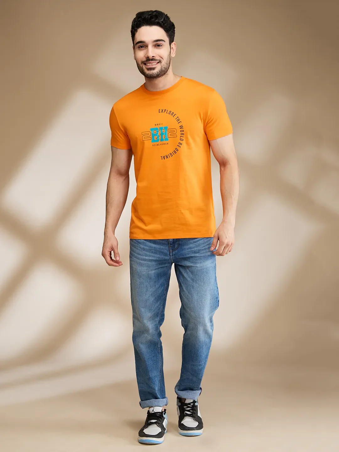 Orange Regular Fit Men's Short Sleeves T-Shirt by Being Human Clothing - Image 2
