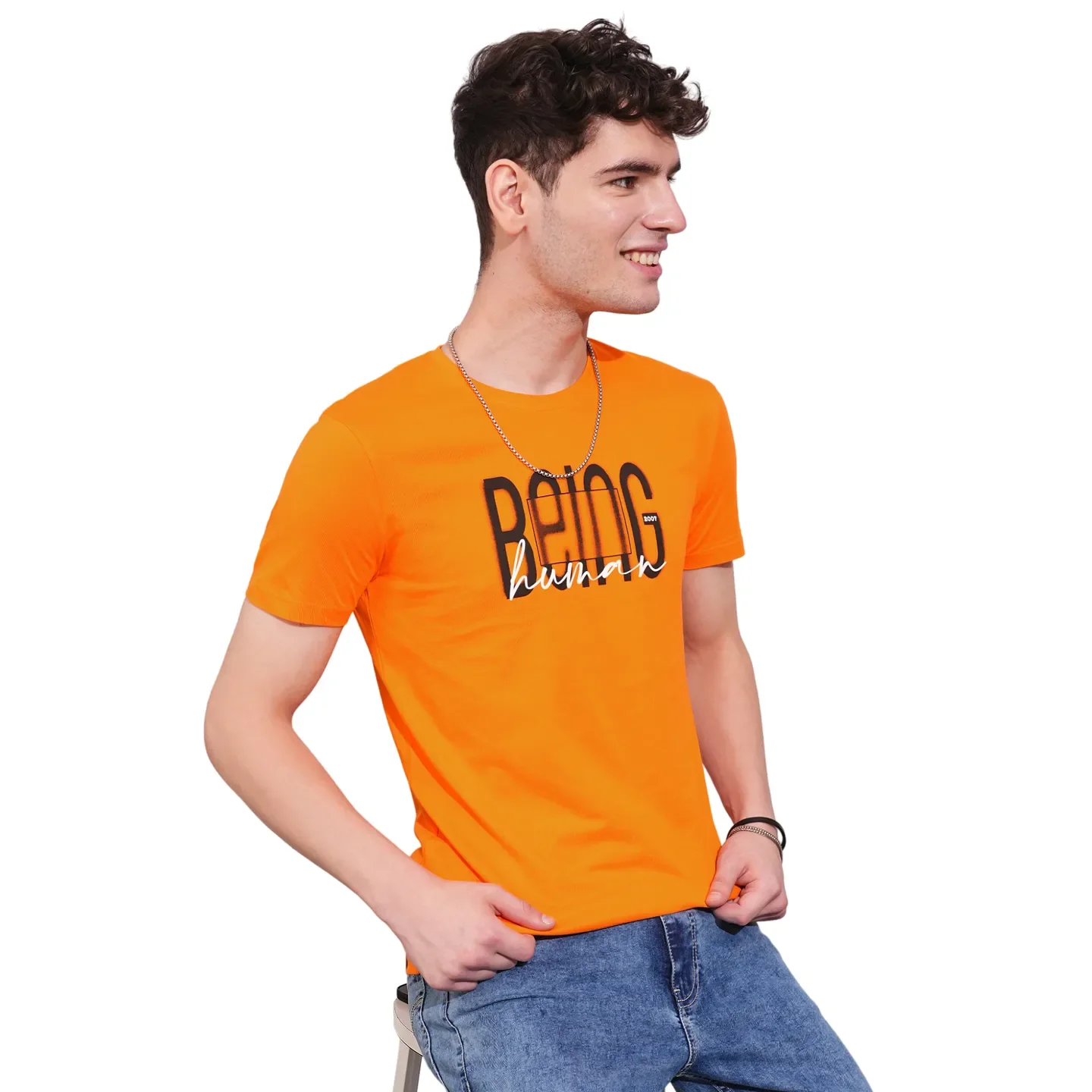 Orange Regular Fit Round Neck Men's T-Shirt by Being Human Clothing - Image 6