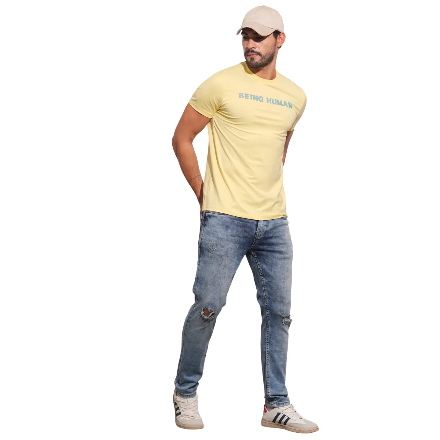 Yellow Slim Fit Round Neck Men's T-Shirt by Being Human Clothing - Image 4