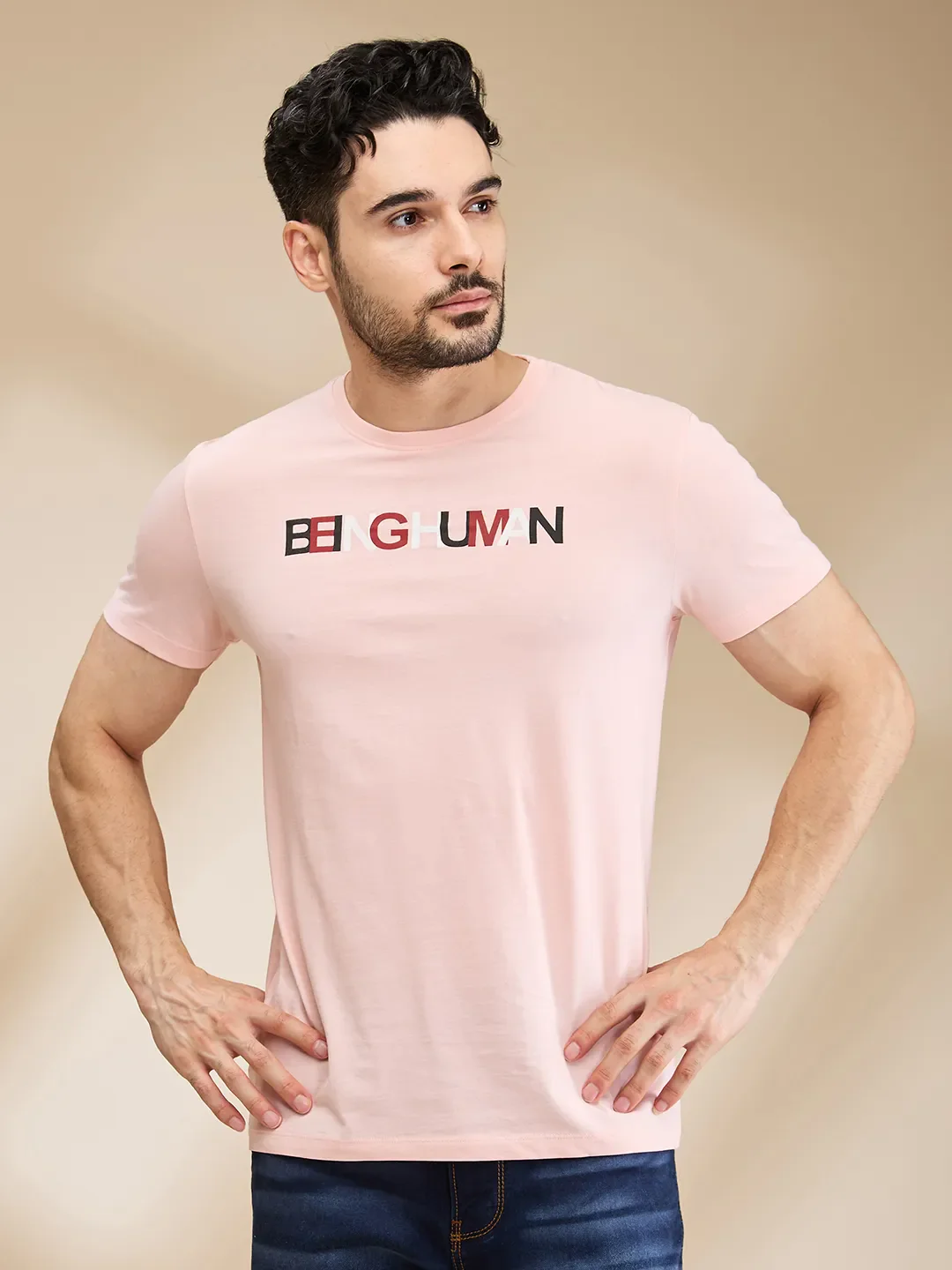 Pink Regular Fit Men's Short Sleeves T-Shirt by Being Human Clothing