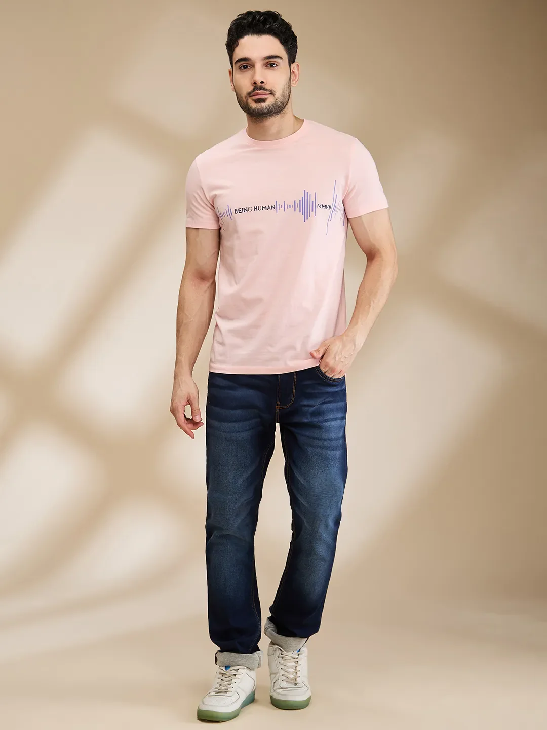 Pink Regular Fit Men's Short Sleeves T-Shirt by Being Human Clothing - Image 2