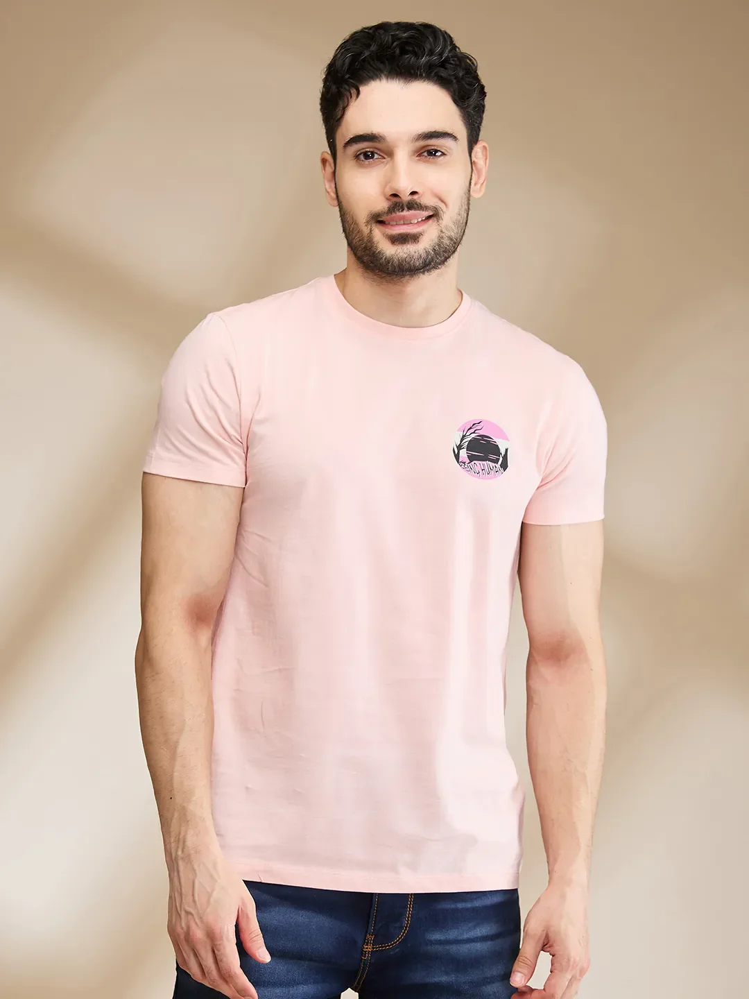 Pink Regular Fit Men's Short Sleeves T-Shirt by Being Human Clothing