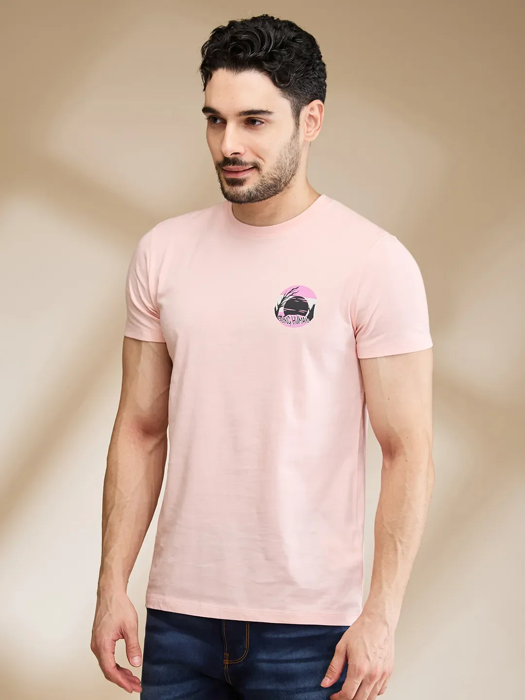 Pink Regular Fit Men's Short Sleeves T-Shirt by Being Human Clothing - Image 4