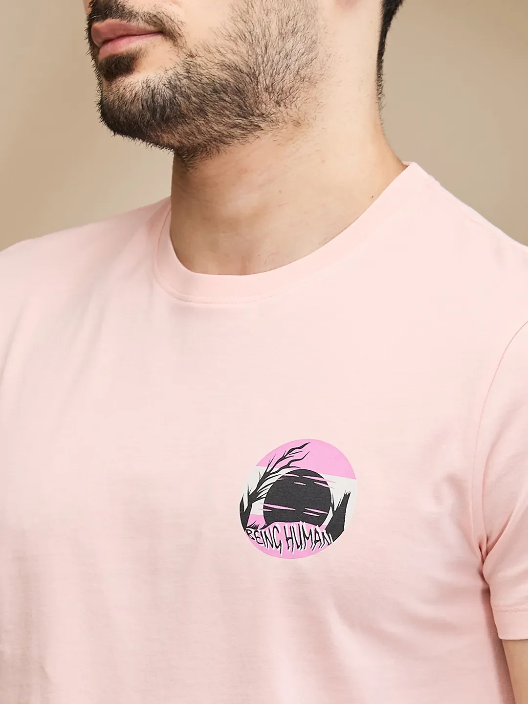 Pink Regular Fit Men's Short Sleeves T-Shirt by Being Human Clothing - Image 5
