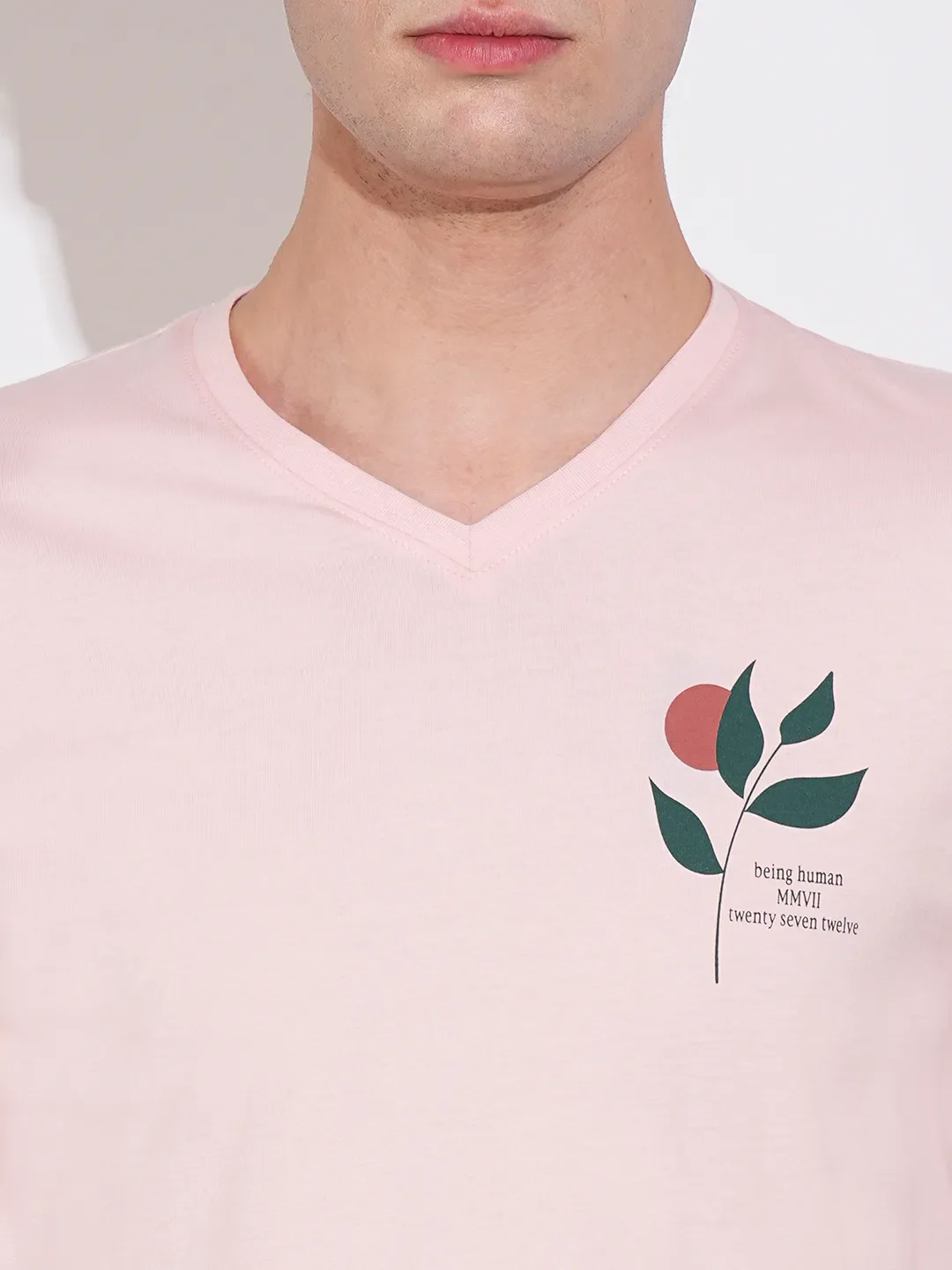 Pink Regular Fit V Neck Men's T-Shirt by Being Human Clothing - Image 5
