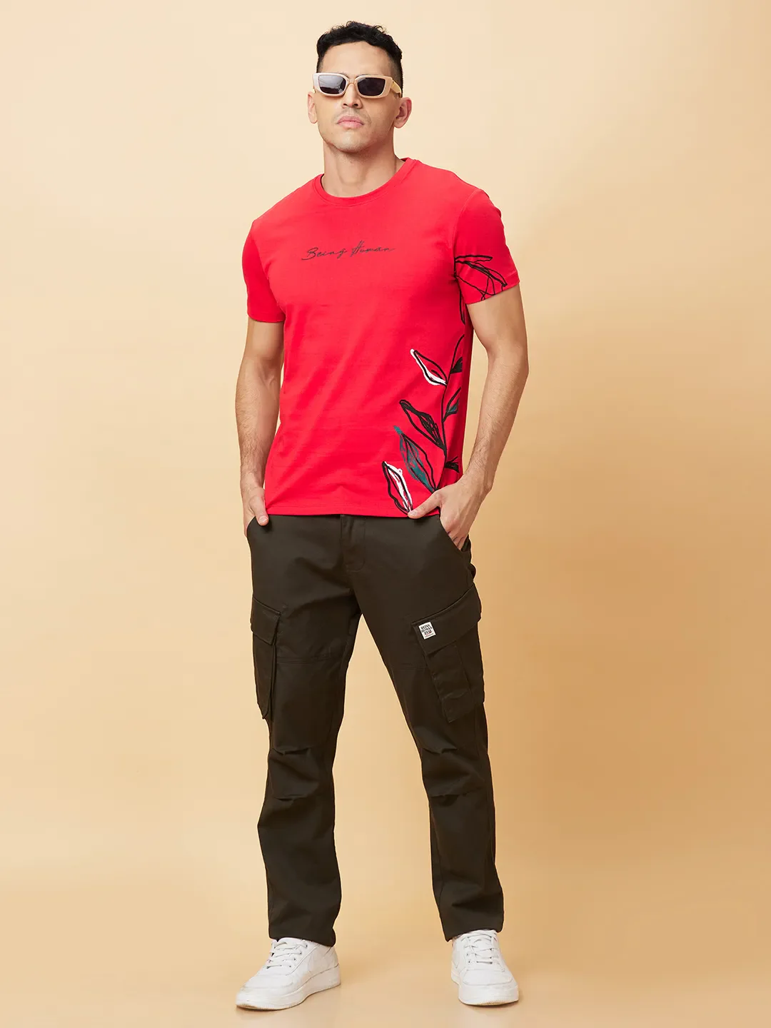 Red Regular Fit Round Neck Men's T-Shirt by Being Human Clothing - Image 6