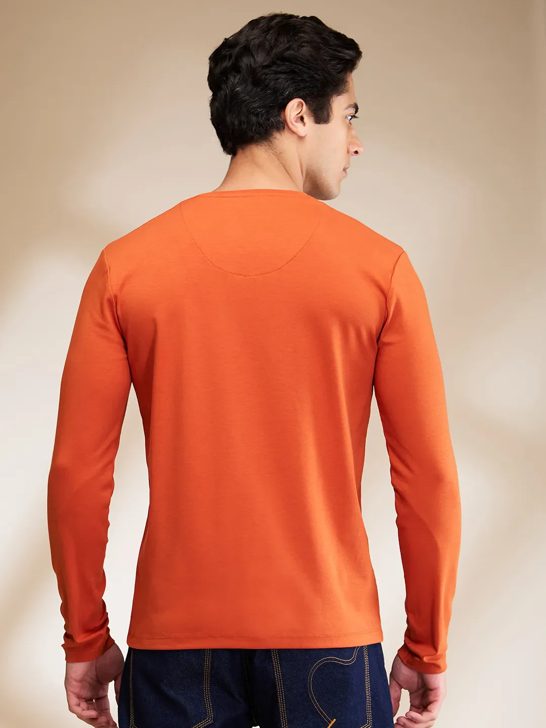 Orange Slim Straight Fit Men's Long Sleeves T-Shirt by Being Human Clothing - Image 3