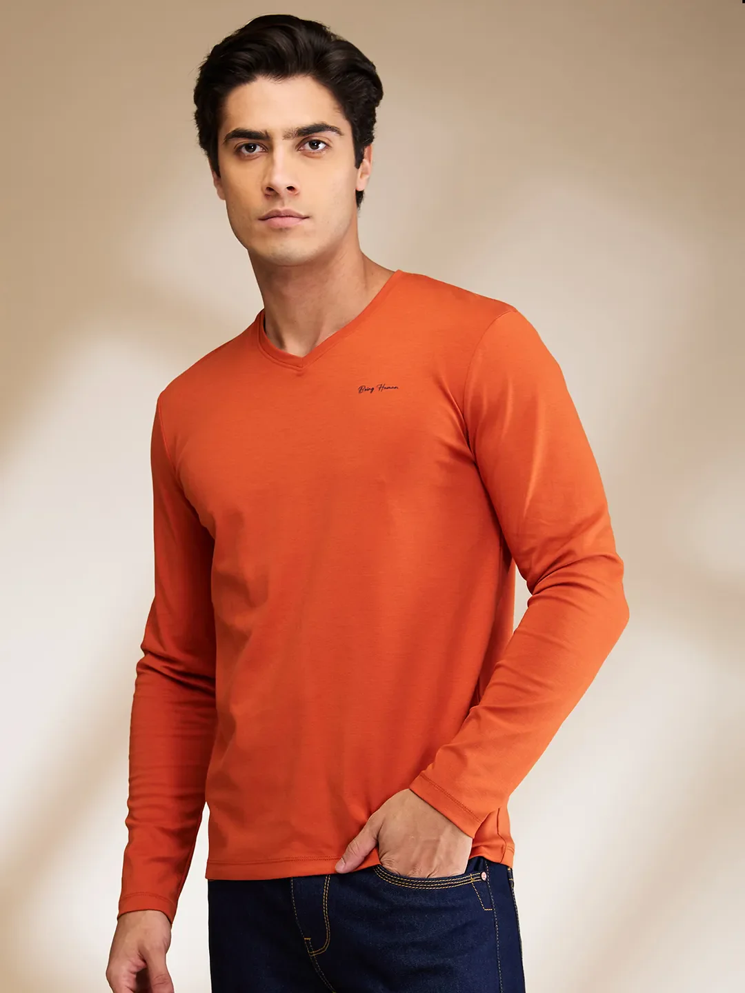 Orange Slim Straight Fit Men's Long Sleeves T-Shirt by Being Human Clothing - Image 4