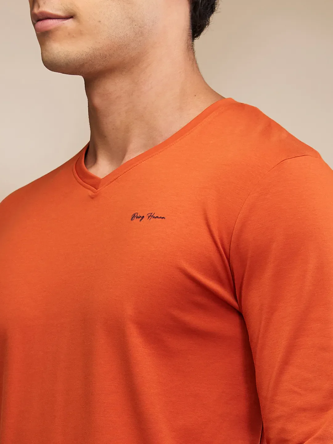 Orange Slim Straight Fit Men's Long Sleeves T-Shirt by Being Human Clothing - Image 5