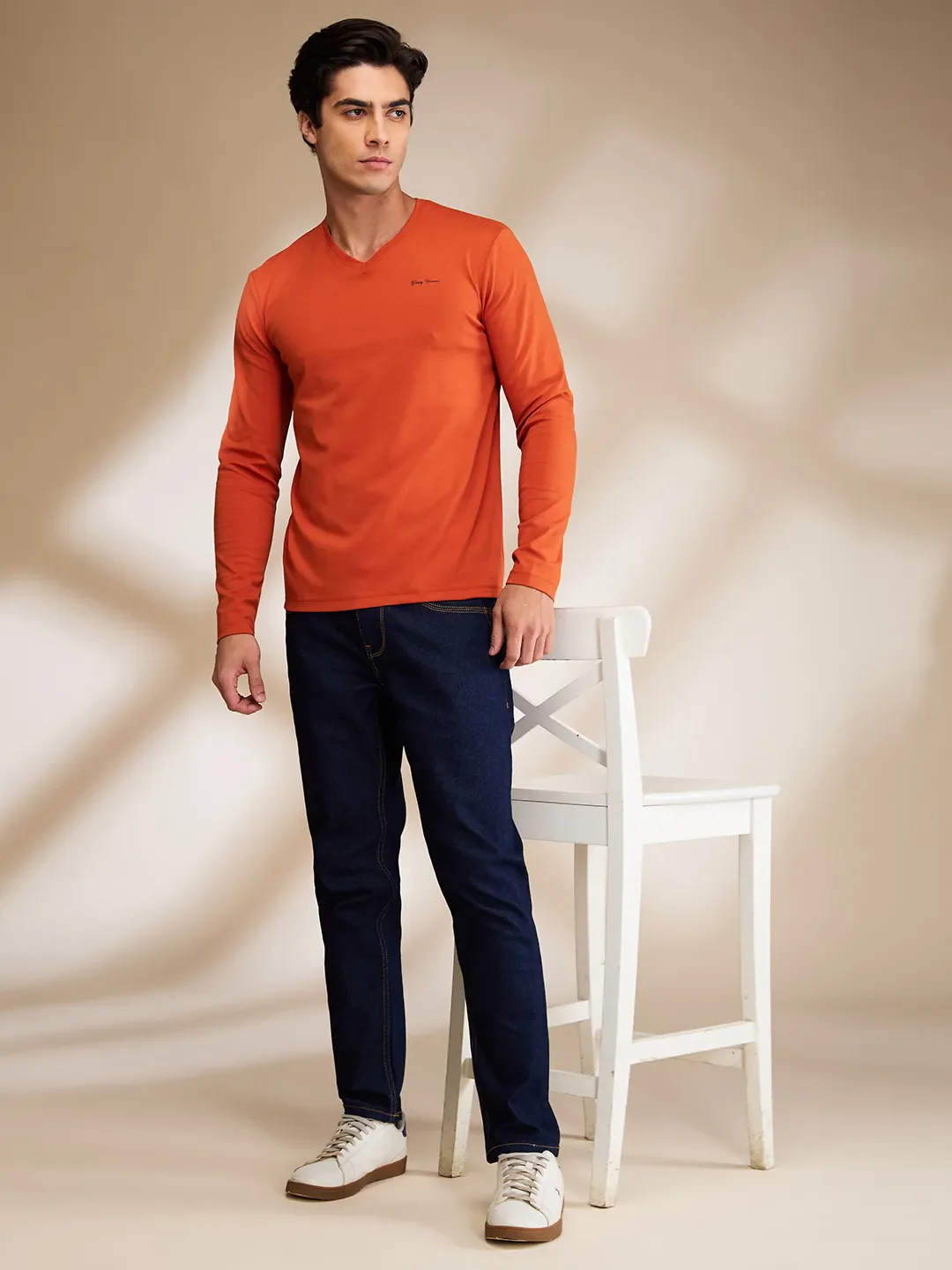Orange Slim Straight Fit Men's Long Sleeves T-Shirt by Being Human Clothing - Image 6