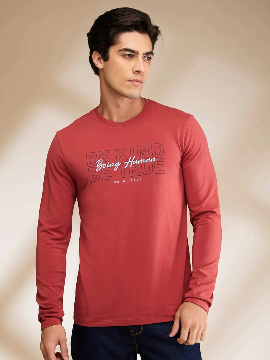 Rust Regular Fit Round Neck Men's T-Shirt by Being Human Clothing