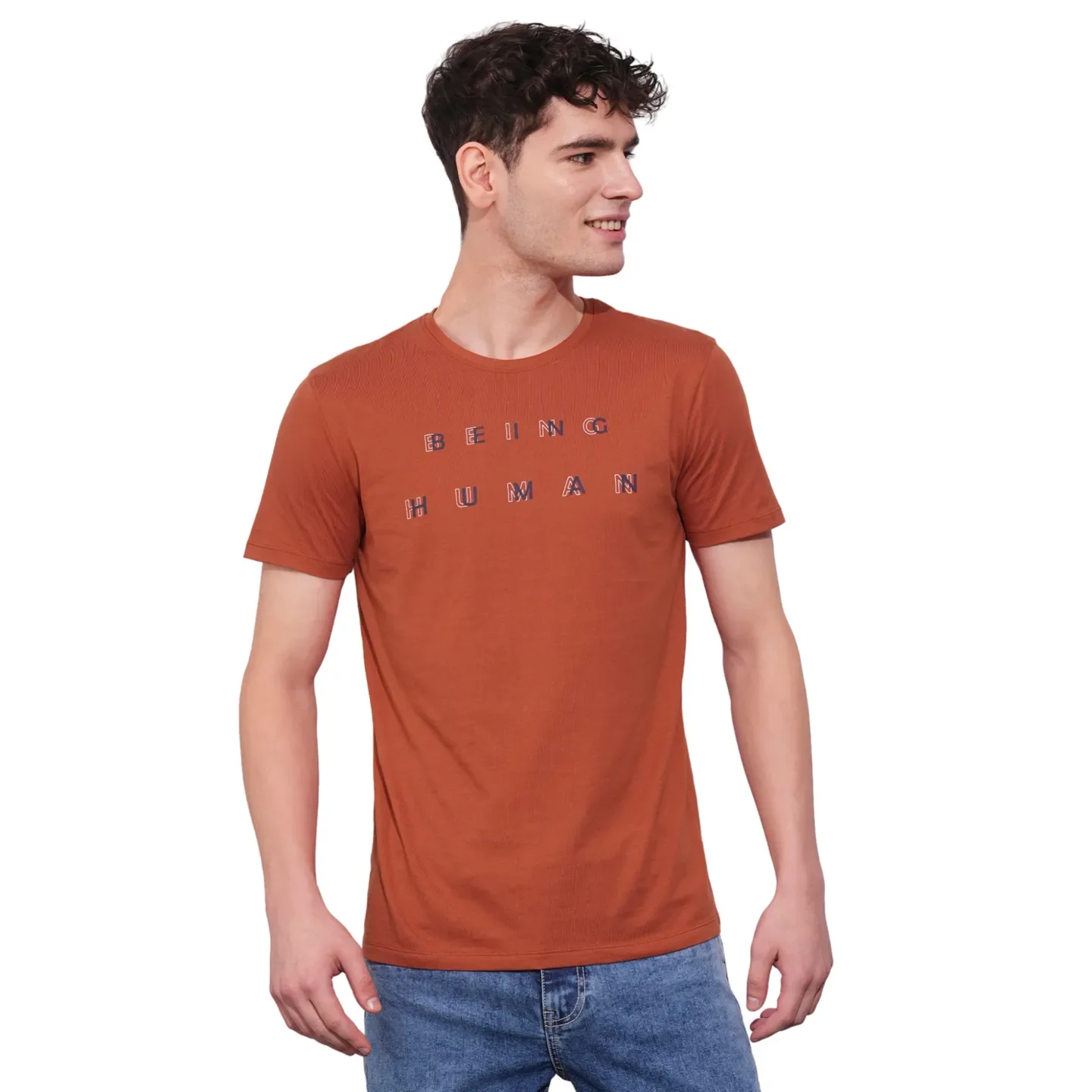 Rust Regular Fit Round Neck Men's T-Shirt by Being Human Clothing